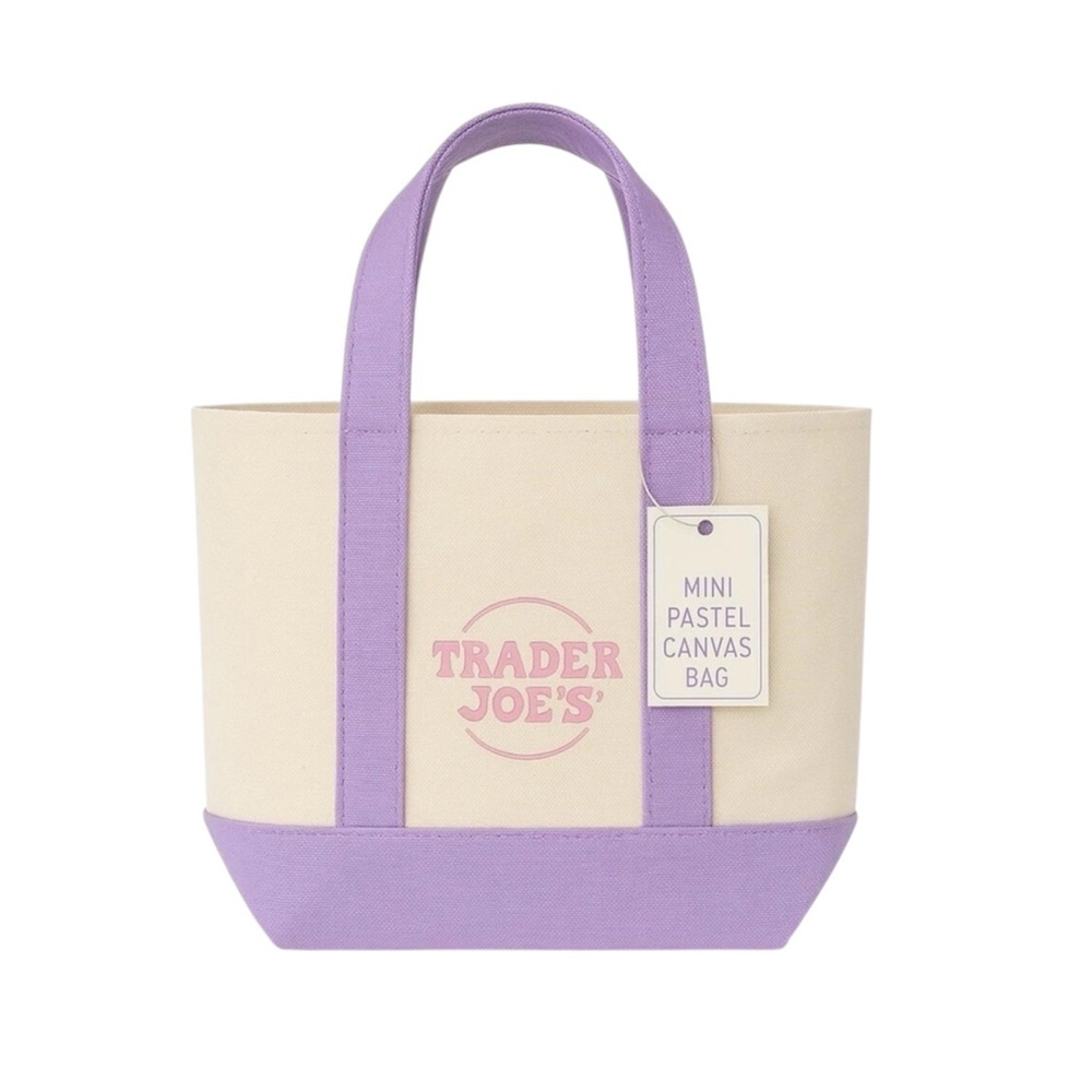 Viral TRADER JOES Mini Pastel Canvas Tote Bag LAVENDER PURPLE - Picture 5 of 13